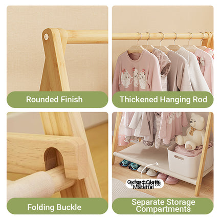 Folding Bamboo Clothes Hanger with Storage Shelf Space Saving Durable Sturdy