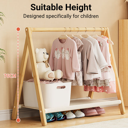 Folding Bamboo Clothes Hanger with Storage Shelf Space Saving Durable Sturdy