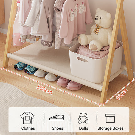 Folding Bamboo Clothes Hanger with Storage Shelf Space Saving Durable Sturdy