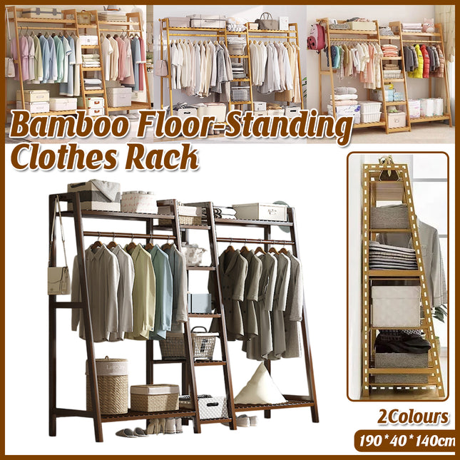Bamboo Floor Standing Clothes Rack Multi Functional Clothes Cabinet Sturdy
