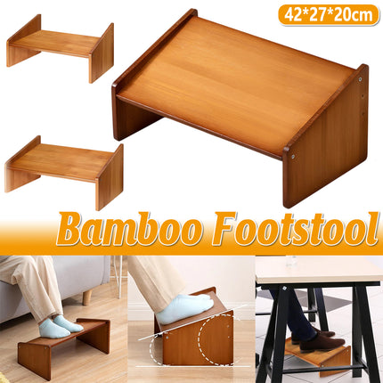 Home Office Bamboo Under Desk Footrest Adjustable Height Wooden Foot Rest Stool