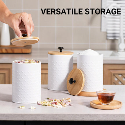 3PCS Bamboo Lid Sealed Storage Jars Simple Desktop Canisters For Kitchen Food