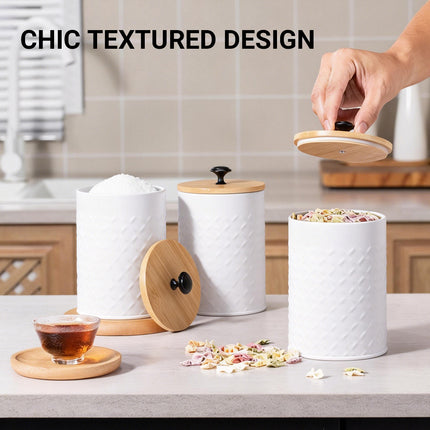 3PCS Bamboo Lid Sealed Storage Jars Simple Desktop Canisters For Kitchen Food