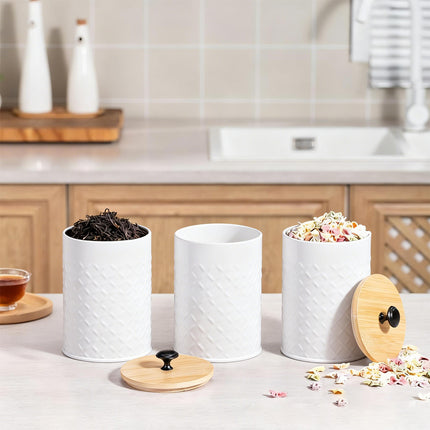 3PCS Bamboo Lid Sealed Storage Jars Simple Desktop Canisters For Kitchen Food