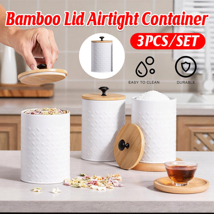 3PCS Bamboo Lid Sealed Storage Jars Simple Desktop Canisters For Kitchen Food