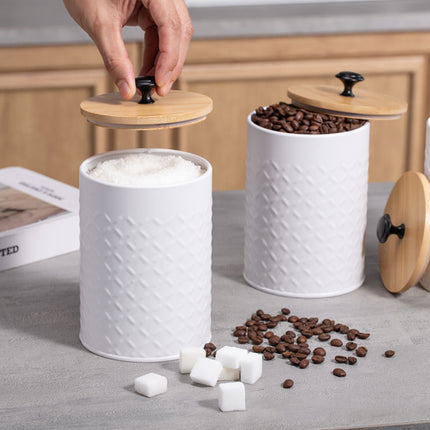 3PCS Bamboo Lid Sealed Storage Jars Simple Desktop Canisters For Kitchen Food