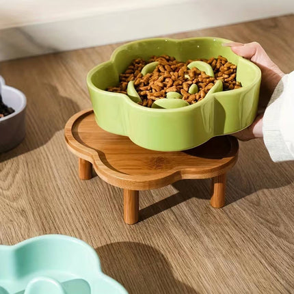 Bamboo Flower Shape Elevated Pet Bowl Stand Only