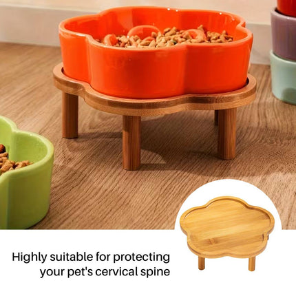 Bamboo Flower Shape Elevated Pet Bowl Stand Only