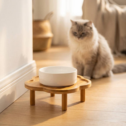 Bamboo Flower Shape Elevated Pet Bowl Stand Only