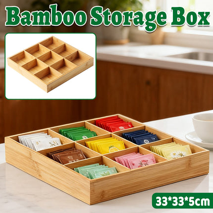 Bamboo Wood 9 Grid Food Plate Serving Tray for Hotel BBQ Hot Pot Home Party