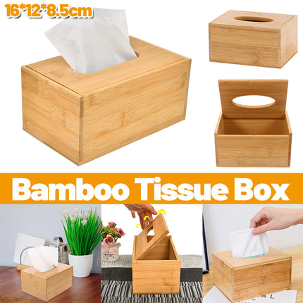 Bamboo Tissue Box Wooden Cover Dispenser Holder Storage Case for Home and Office