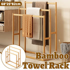 Bamboo Floor Standing Towel Rack Durable Space Saving for Bathroom Bedroom Use