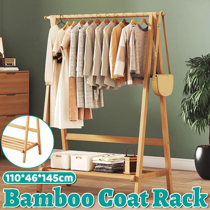 Bamboo Floor Standing Coat Rack Durable Space Saving for Bedroom Entryway Use