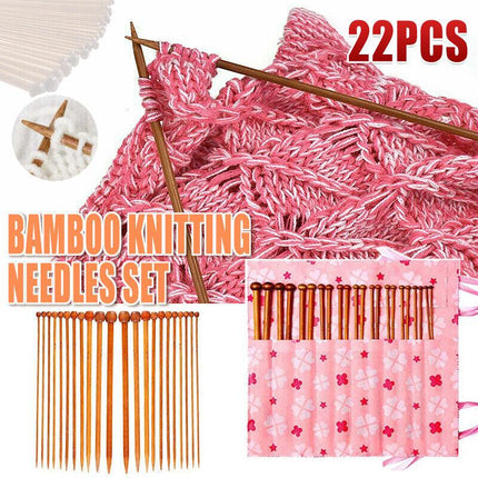 Bamboo Knitting Needles Set in Knitting Needle Case11Size 22pcs 25cm For Crochet - Aimall
