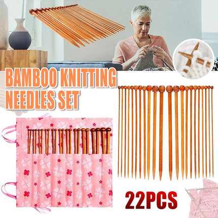 Bamboo Knitting Needles Set in Knitting Needle Case11Size 22pcs 25cm For Crochet - Aimall