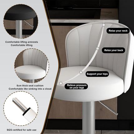 Bar Stool Adjustable Height Modern PU Leather Seat Metal Frame for Kitchen Bar