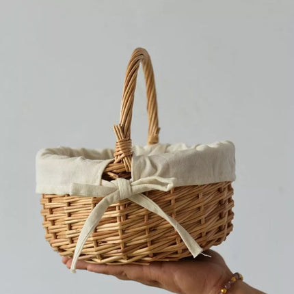 Woven Flower Basket Storage Basket Picnic Basket Mini Cloth Lined Flower Basket