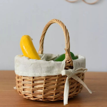 Woven Flower Basket Storage Basket Picnic Basket Mini Cloth Lined Flower Basket