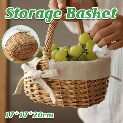 Woven Flower Basket Storage Basket Picnic Basket Mini Cloth Lined Flower Basket