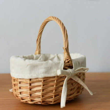 Woven Flower Basket Storage Basket Picnic Basket Mini Cloth Lined Flower Basket