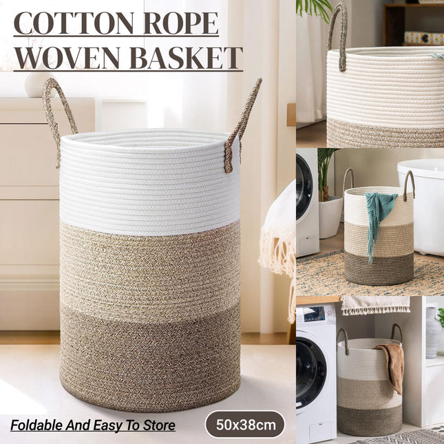 Handheld Cotton Rope Woven Storage Basket for Bedroom Bathroom Closet Durable