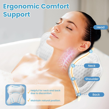 Bath Tub Pillow Non Slip Soft Comfortable for Neck Shoulder Support Waterproof