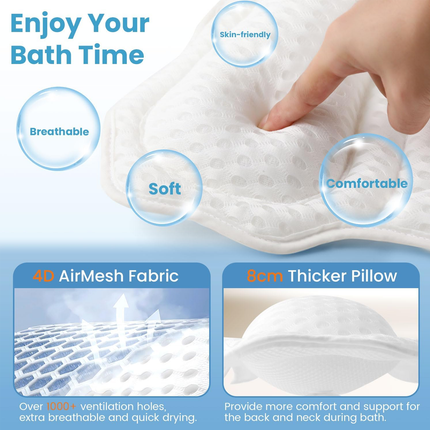 Bath Tub Pillow Non Slip Soft Comfortable for Neck Shoulder Support Waterproof