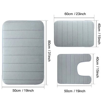 Striped Floor Mat Set Three Piece Bathroom Toilet Water Absorbing Carpet Rug