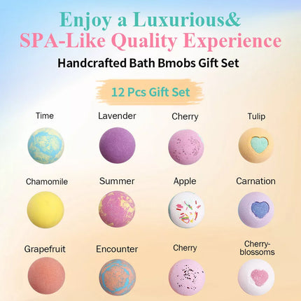 12PCS Essential Oil Bath Fizz Bombs Moisturizing Bath Salt Balls Self Care