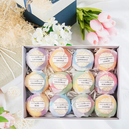 12PCS Essential Oil Bath Fizz Bombs Moisturizing Bath Salt Balls Self Care