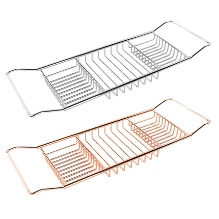Extendable Bathtub Caddy Tray - Metal Bath Shelf Storage Rack for Toiletries