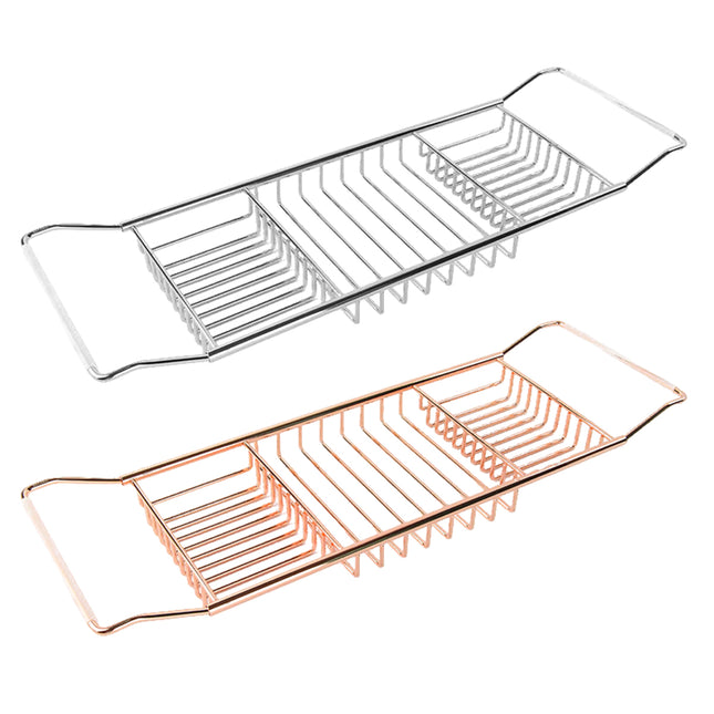Extendable Bathtub Caddy Tray - Metal Bath Shelf Storage Rack for Toiletries