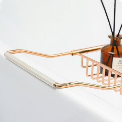 Extendable Bathtub Caddy Tray - Metal Bath Shelf Storage Rack for Toiletries
