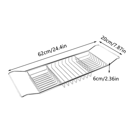 Extendable Bathtub Caddy Tray - Metal Bath Shelf Storage Rack for Toiletries