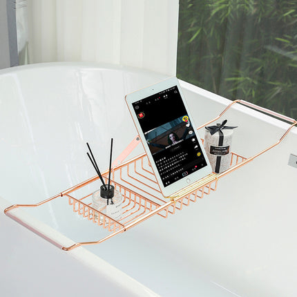 Extendable Bathtub Caddy Tray - Metal Bath Shelf Storage Rack for Toiletries