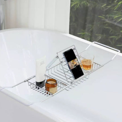 Extendable Bathtub Caddy Tray - Metal Bath Shelf Storage Rack for Toiletries