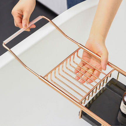 Extendable Bathtub Caddy Tray - Metal Bath Shelf Storage Rack for Toiletries