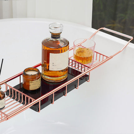 Extendable Bathtub Caddy Tray - Metal Bath Shelf Storage Rack for Toiletries