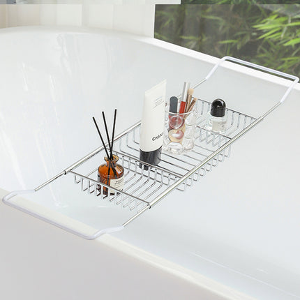 Extendable Bathtub Caddy Tray - Metal Bath Shelf Storage Rack for Toiletries
