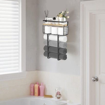 Wall Mounted Bathroom Towel Rack Storage Shelf Multifunctional Holder Organizer