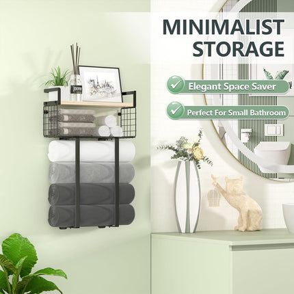 Wall Mounted Bathroom Towel Rack Storage Shelf Multifunctional Holder Organizer