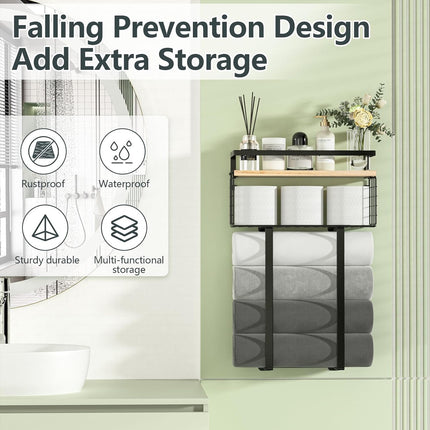 Wall Mounted Bathroom Towel Rack Storage Shelf Multifunctional Holder Organizer