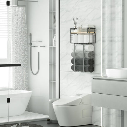 Wall Mounted Bathroom Towel Rack Storage Shelf Multifunctional Holder Organizer