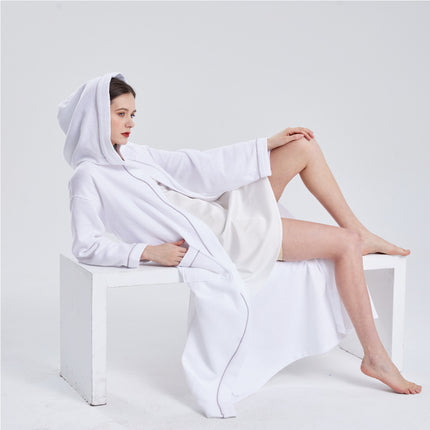 Hotel Bathrobe Waffle Hooded Robe Soft Absorbent for Men and Women Unisex Towels