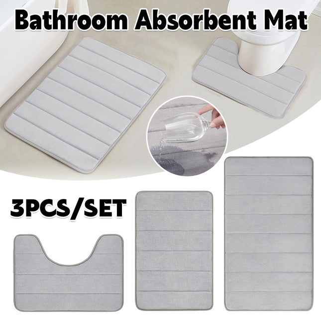 Striped Floor Mat Set Three Piece Bathroom Toilet Water Absorbing Carpet Rug
