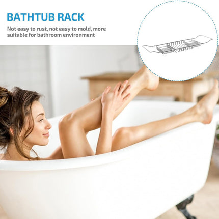 Extendable Bathtub Caddy Tray - Metal Bath Shelf Storage Rack for Toiletries