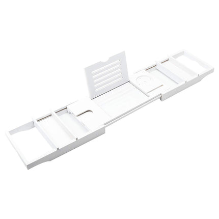 Bathtub Rack Bamboo Telescopic Multi Use Phone Tablet Holder White 75-109 x 23cm