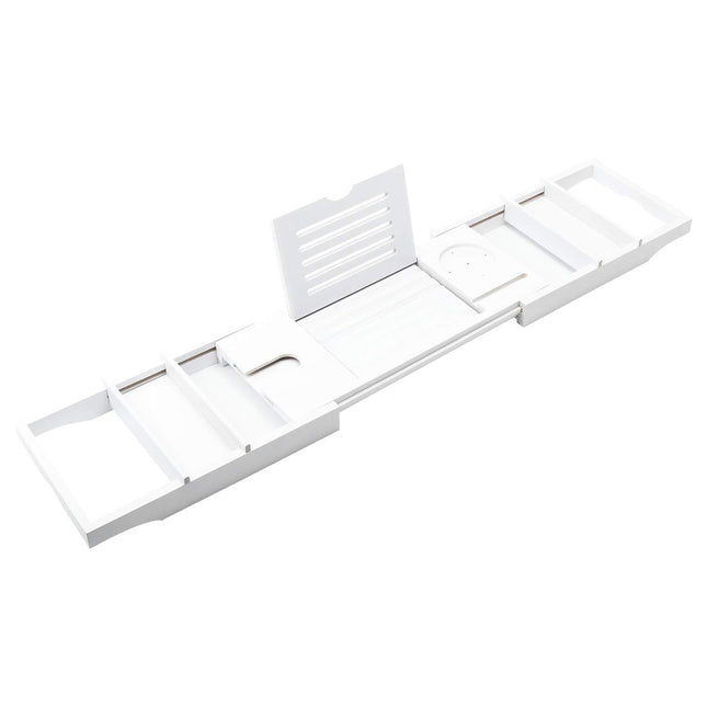 Bathtub Rack Bamboo Telescopic Multi Use Phone Tablet Holder White 75-109 x 23cm