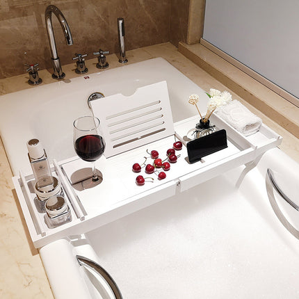 Bathtub Rack Bamboo Telescopic Multi Use Phone Tablet Holder White 75-109 x 23cm