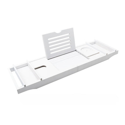 Bathtub Rack Bamboo Telescopic Multi Use Phone Tablet Holder White 75-109 x 23cm